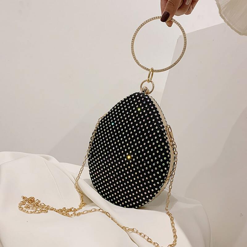 

Rhinestone Ring Handle Satchel Bag, Black