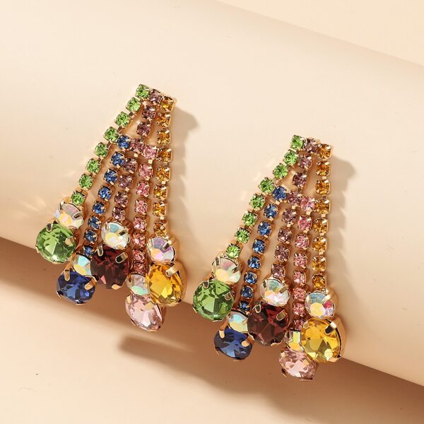 

Rhinestone Tassel Decor Earrings, Multicolor