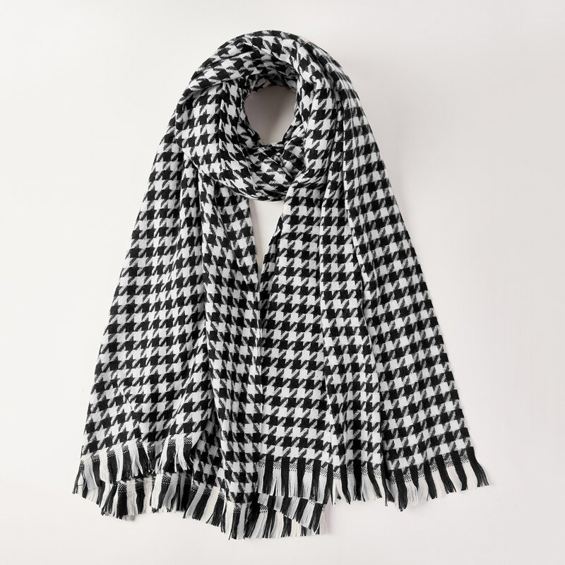 

Houndstooth Print Scarf, Black