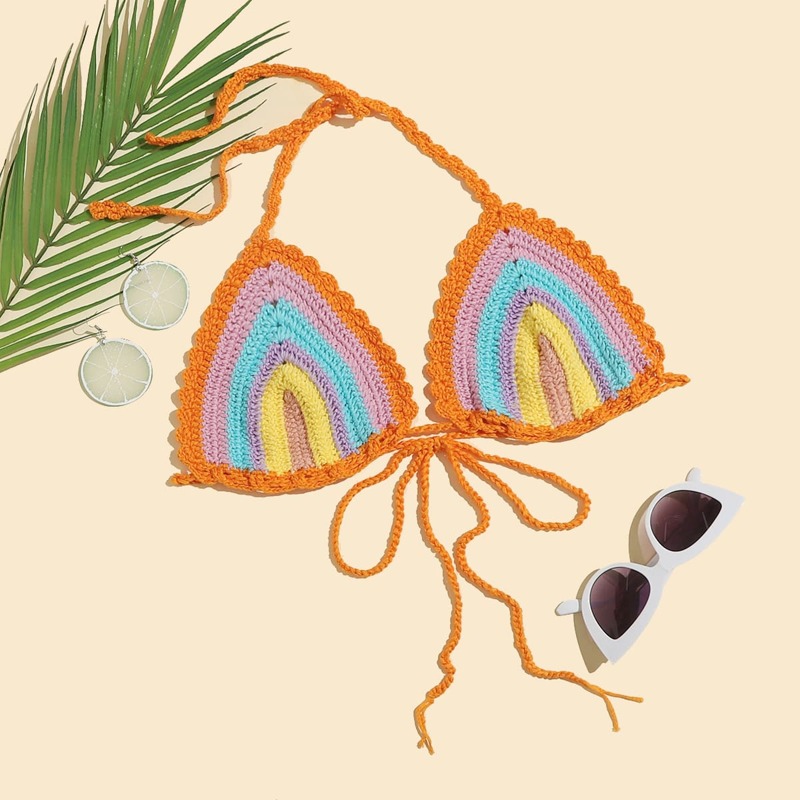 

Colorblock Crochet Bikini Top, Multicolor