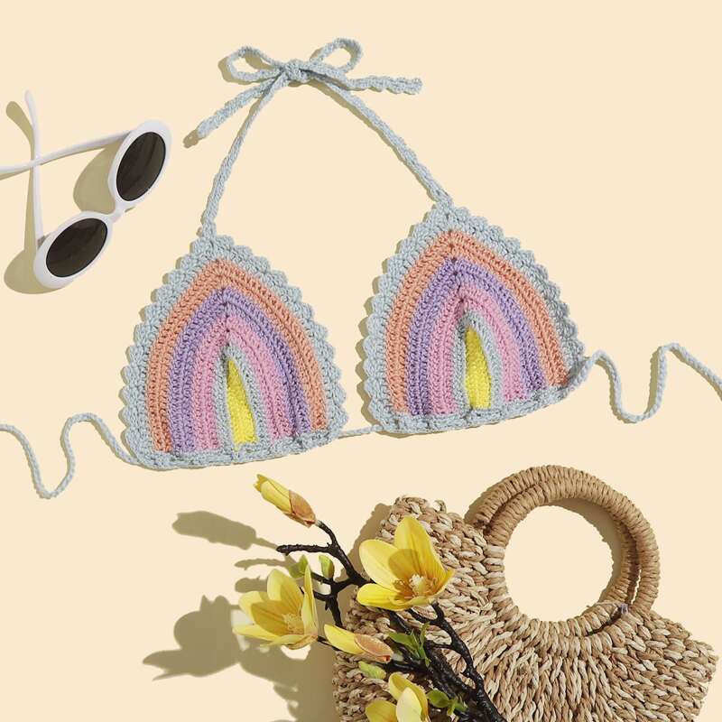 

Colorblock Crochet Bikini Top, Multicolor