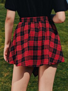 SHEIN EZwear 前結飾不對稱下擺格紋半身裙 - 彩色 - 查看 2