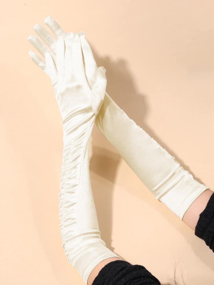 Solid Long Pleated Gloves