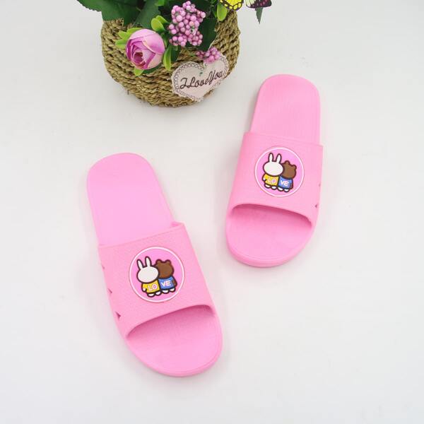 

Open Toe Cartoon Patch Slides, Pink