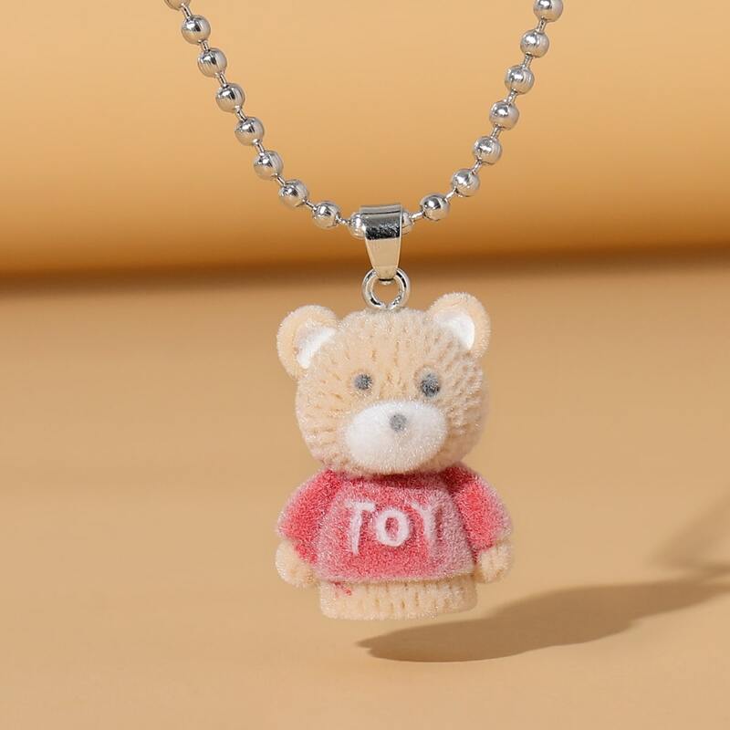 

Cartoon Bear Charm Necklace, Coffee brown