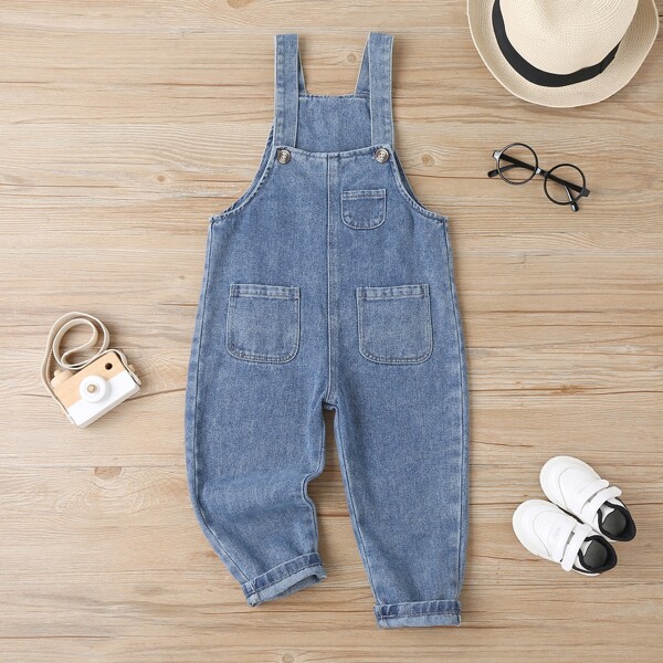 

Toddler Girls Pocket Patched Denim Overall Jumpsuit, Medium wash