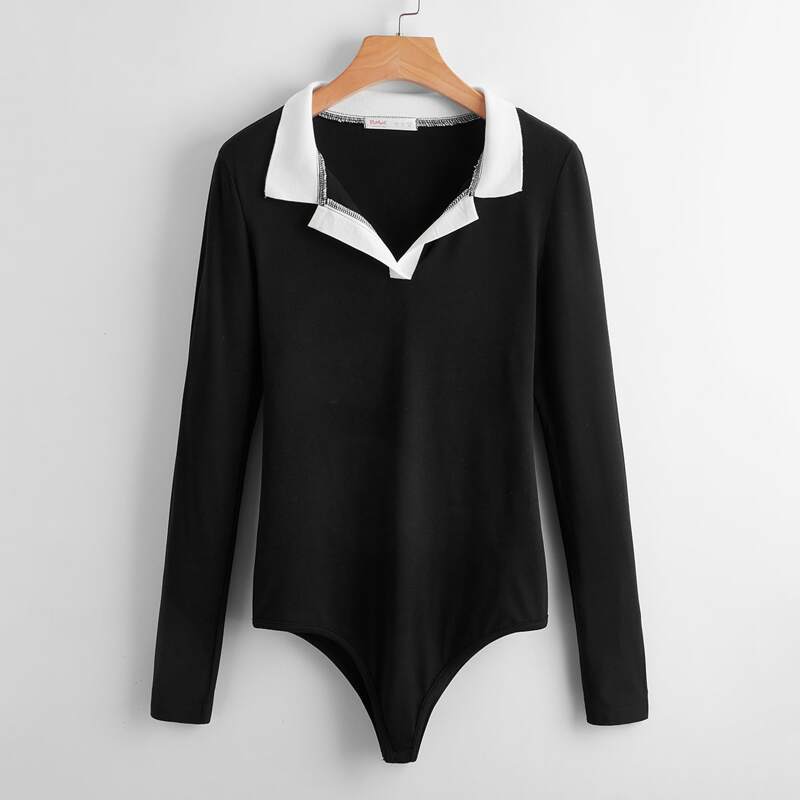 

Contrast Collar Bodysuit, Black