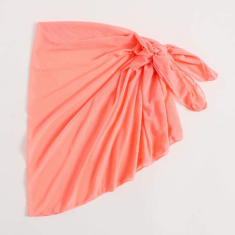 

Solid Knot Waist Sheer Cover Up, Coral orange
