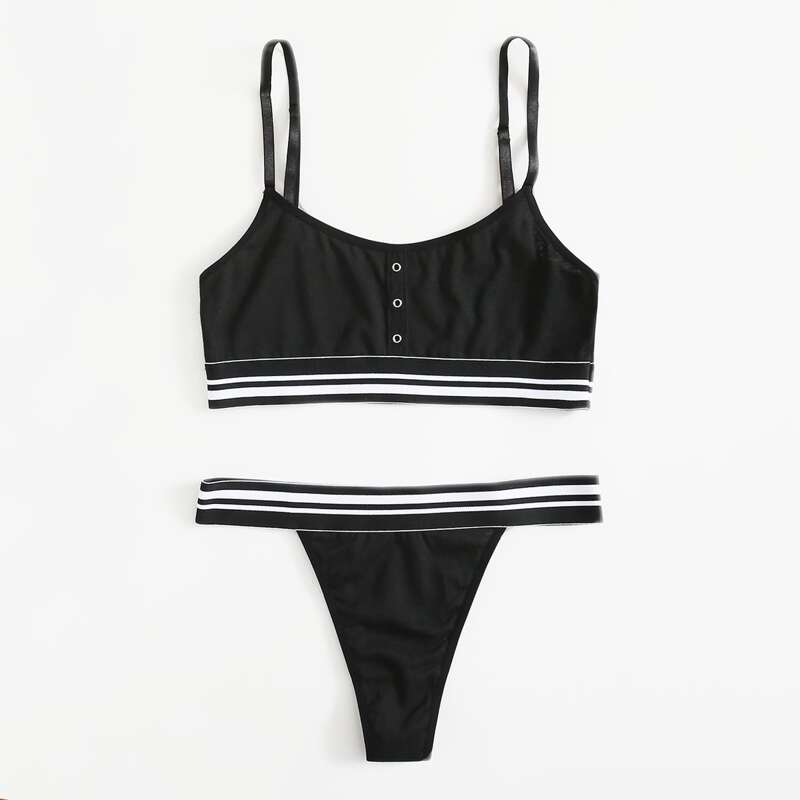 

Striped Tape Lingerie Set, Black