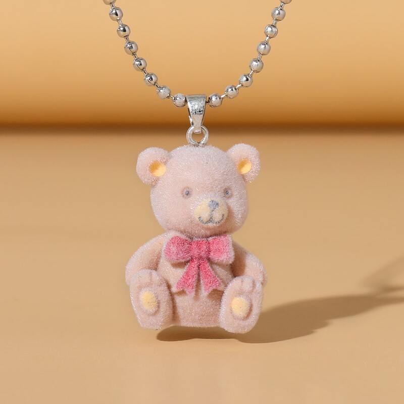 

Cartoon Bear Charm Necklace, Coffee brown