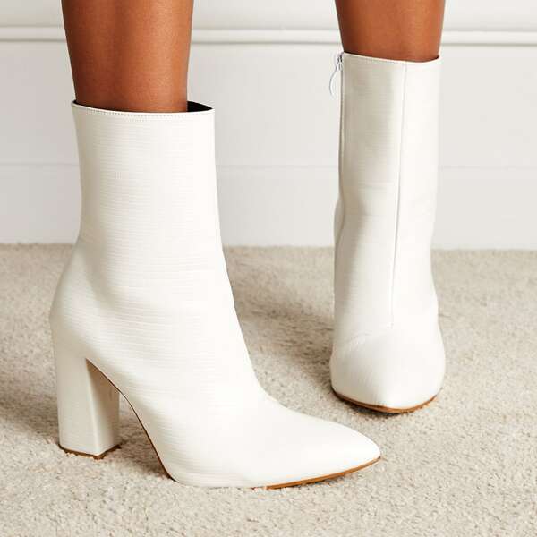 

Point Toe Chunky Heeled Ankle Boots, White