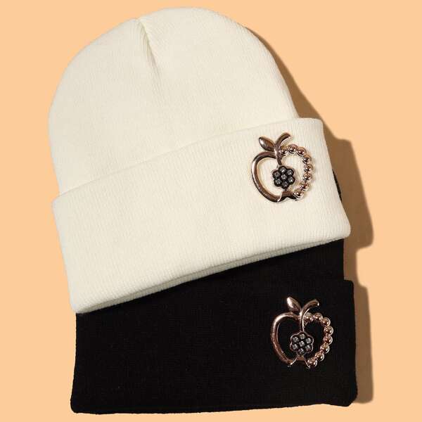 

2pcs Apple Decor Knit Beanie, Multicolor