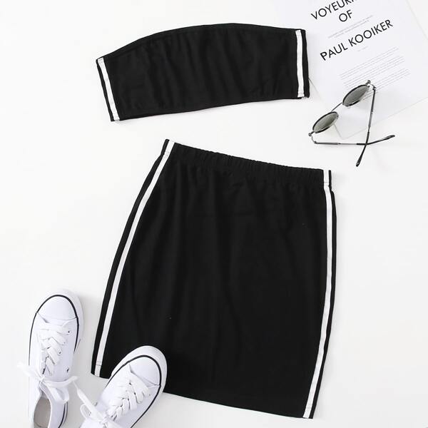 

Side Stripe Bandeau With Skirt, Black