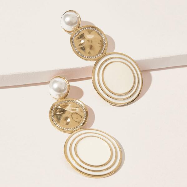 

Faux Pearl Decor Round Design Drop Earrings, Gold