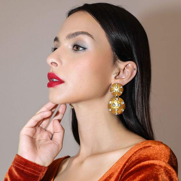 

Rhinestone Decor Drop Earrings, Gold
