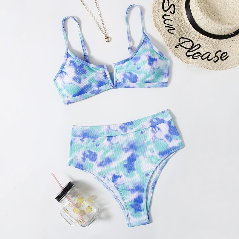 

Tie Dye High Waist Bikini Swimsuit, Multicolor