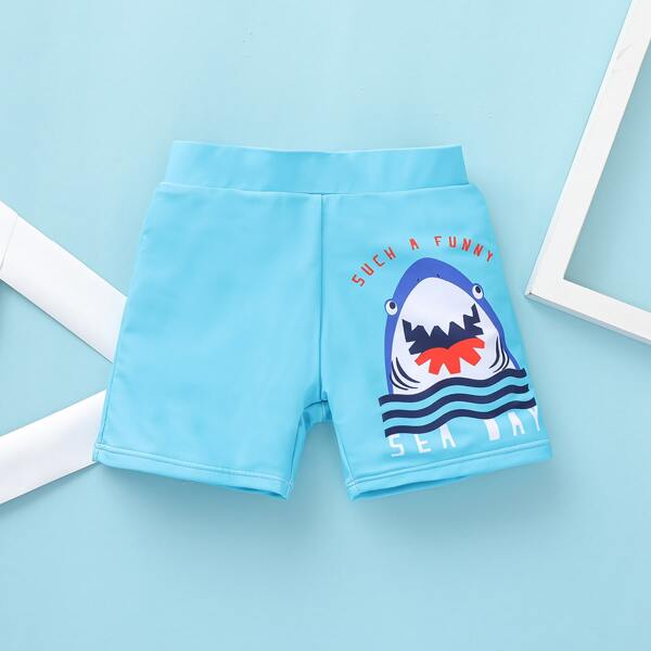 

Toddler Boys Cartoon Shark Print Swim Shorts, Blue