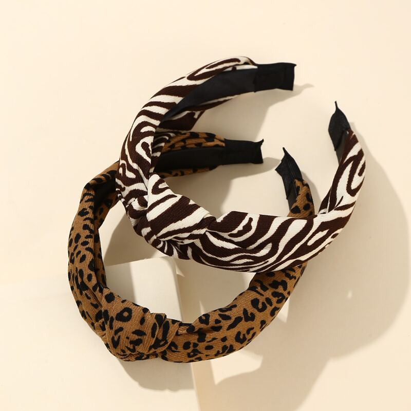 

2pcs Leopard Print Knot Decor Hair Hoop, Multicolor