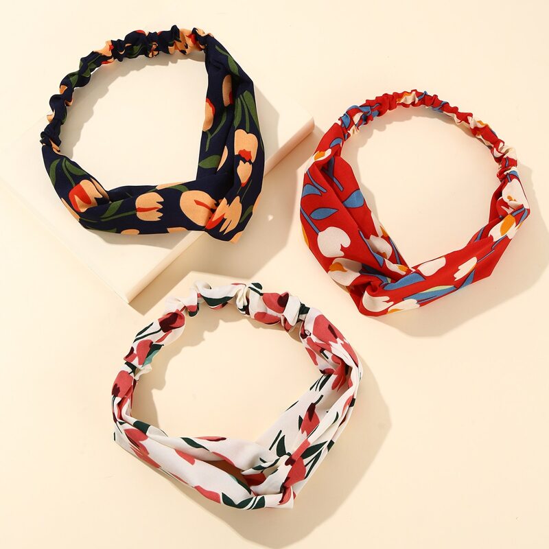

3pcs Flower Pattern Headband, Multicolor