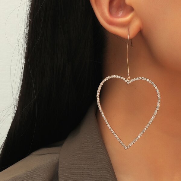

Rhinestone Heart Drop Earrings, Gold