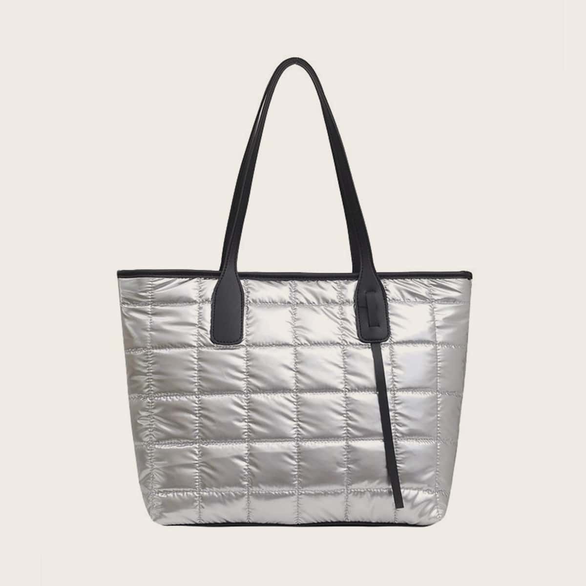 

Quilted Tote Bag, Silver