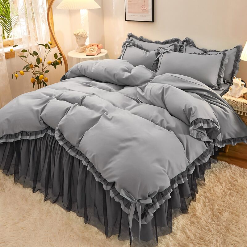 

Frill Trim Bedding Set Without Filler, Light grey