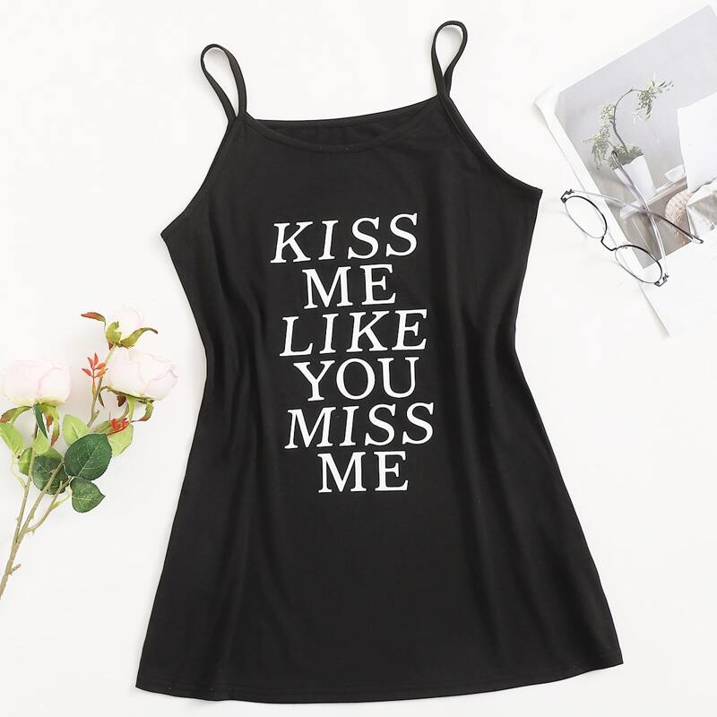 

Slogan Graphic Sleep Cami Top, Black