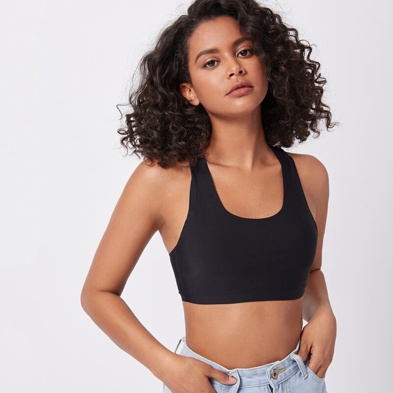 

Solid Lace Insert Bralette, Black