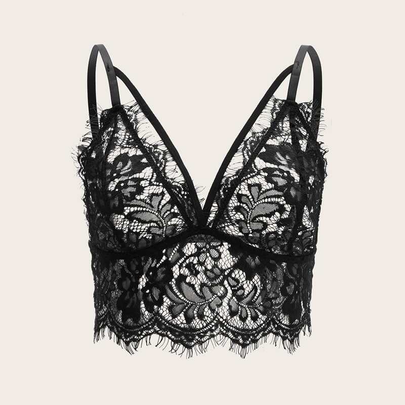 

Lace Floral Eyelash Bralette, Black