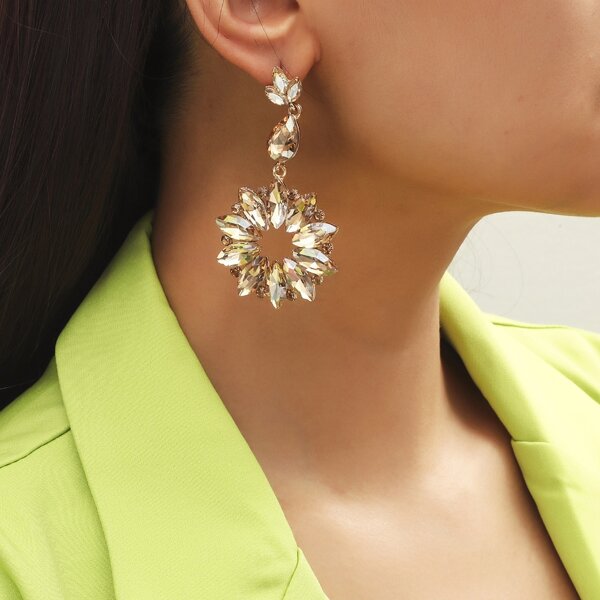 

Rhinestone Water Drop Earrings, Gold