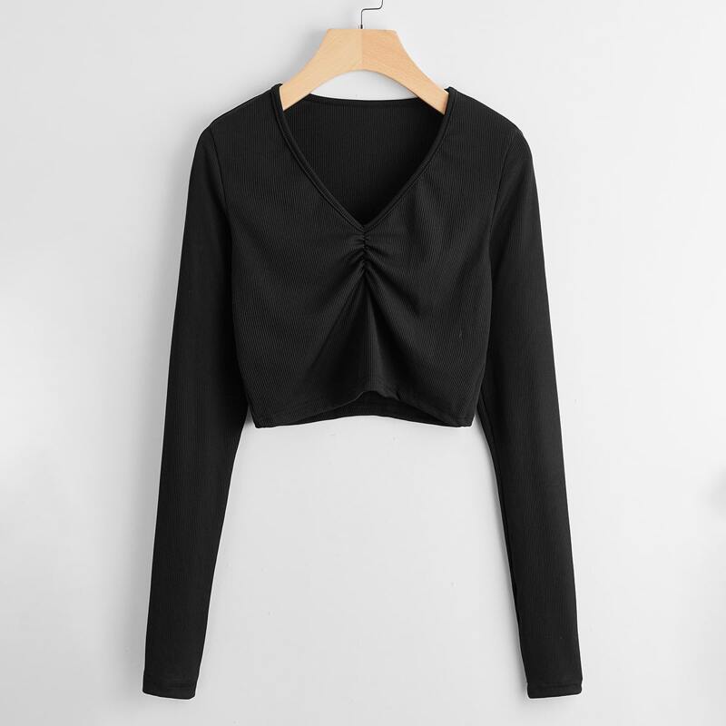 

Ruched Front Crop Tee, Black