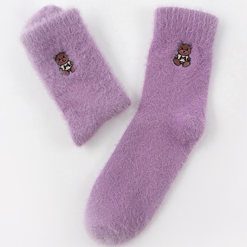

Cartoon Bear Fuzzy Socks, Lilac purple