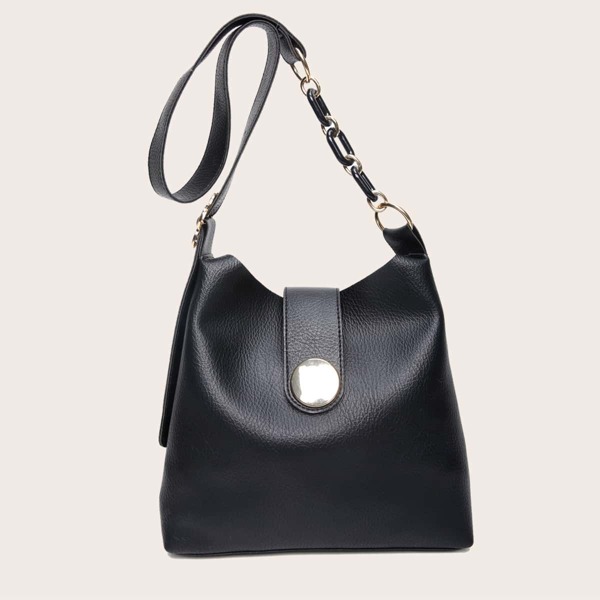 

Snap Button Crossbody Bag, Black