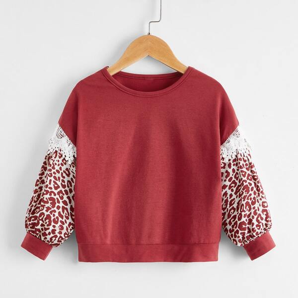 

Toddler Girls Contrast Lace Sweatshirt, Rose red