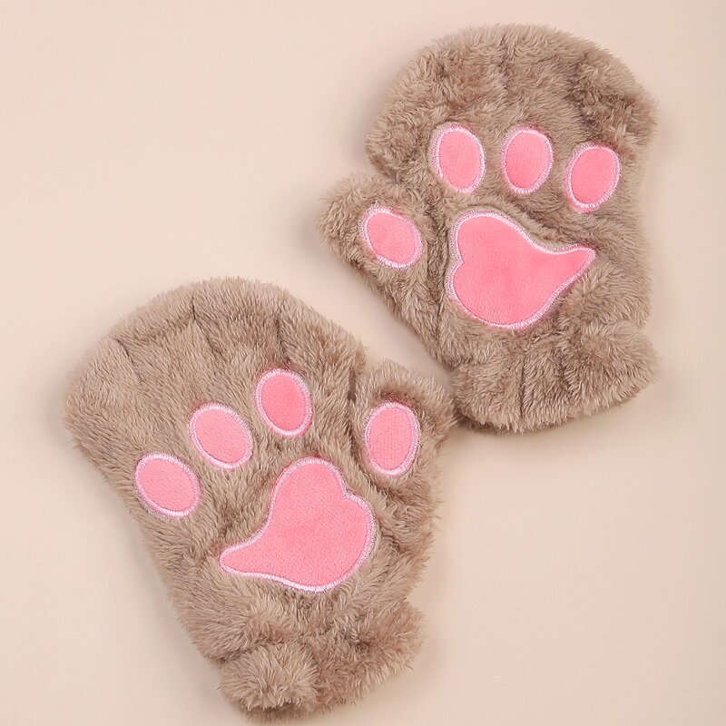 

Bear Paw Fingerless Gloves, Brown
