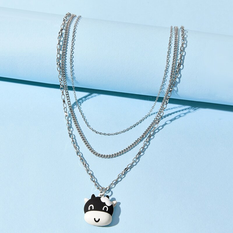 

Cow Decor Layered Necklace, Silver