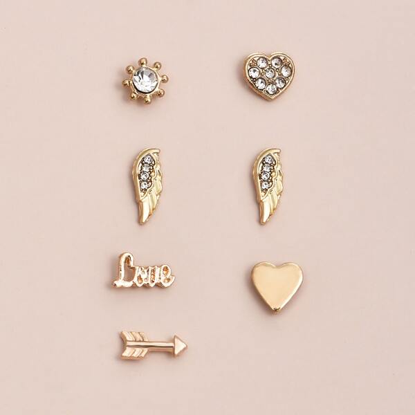 

7pcs Heart Design Earrings, Gold