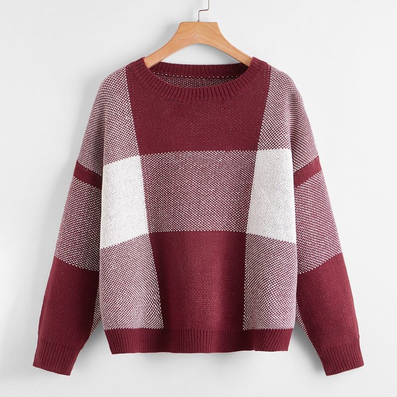

Drop Shoulder Plaid Sweater, Multicolor