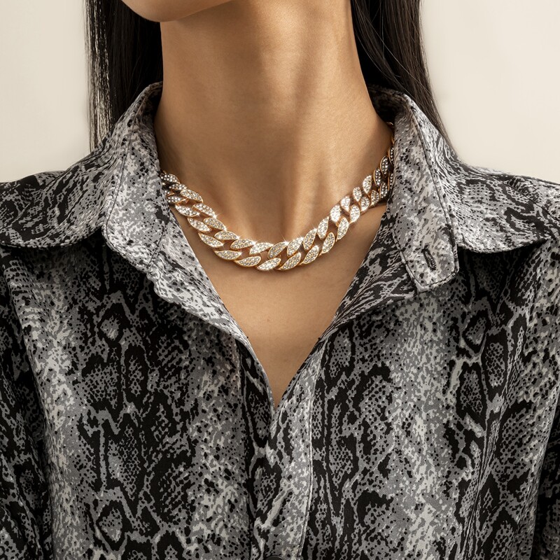 

Rhinestone Decor Chunky Chain Necklace, Gold