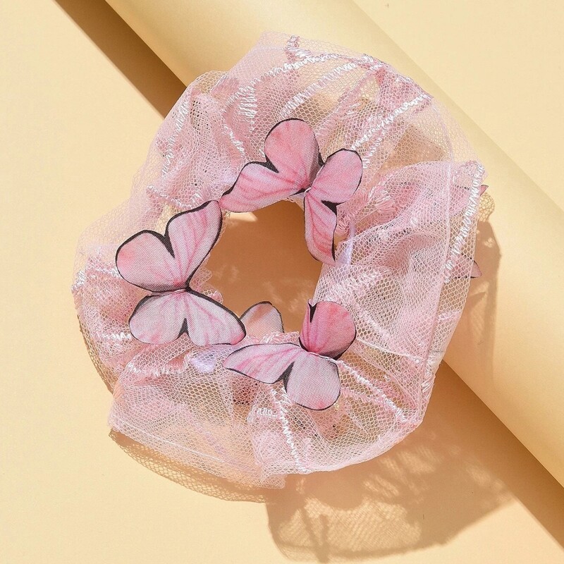 

2pcs Random Butterfly Applique Mesh Scrunchie, Multicolor