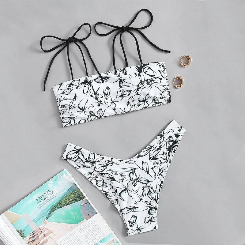 

Allover Print High Cut Bikini Swimsuit, Multicolor