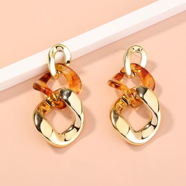 

Chain Design Drop Earrings, Gold