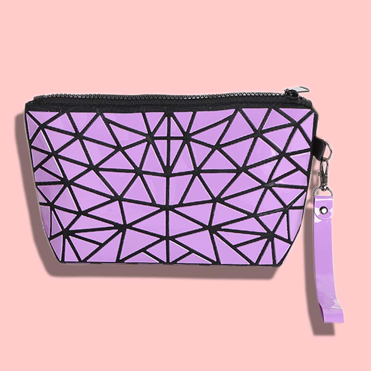 

Geometric Pattern Makeup Bag, Purple