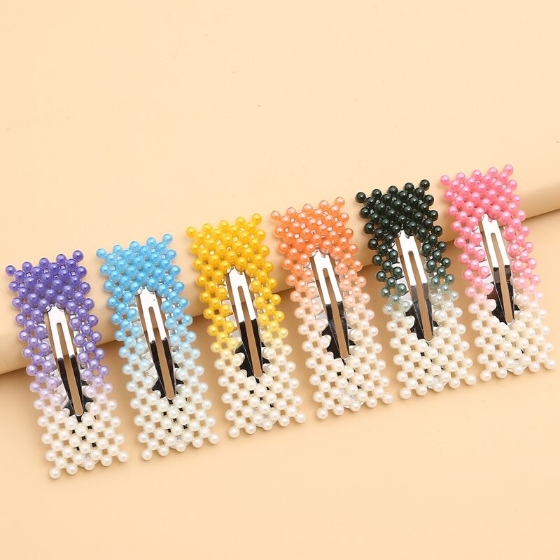 

6pcs Color Block Faux Pearl Hair Clip, Multicolor