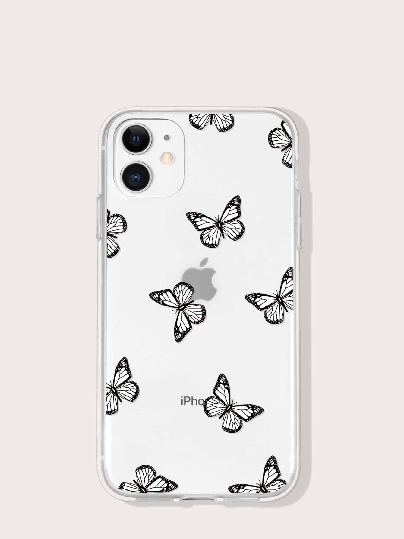 Butterfly Print Clear Case Compatible With iPhone - Clear - View 1