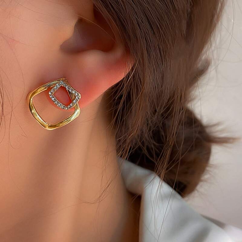 

Rhinestone Geo Stud Earrings, Gold