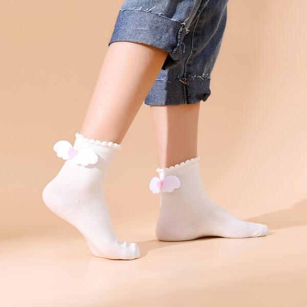 

Heart Wing Decor Socks, White