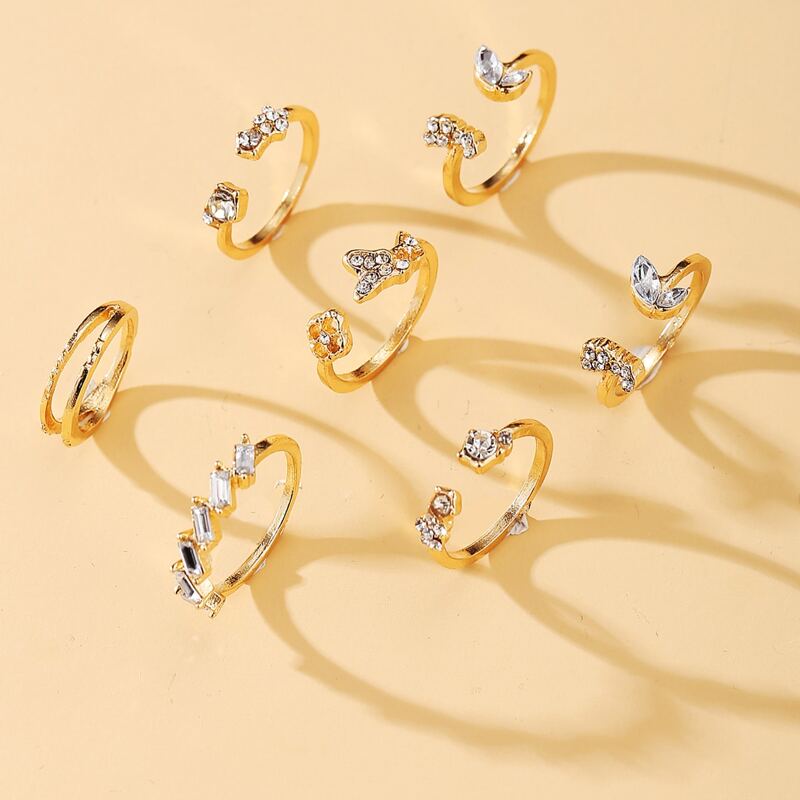 

7pcs Rhinestone Ring Set, Gold