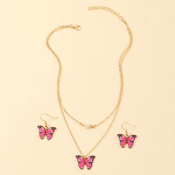 

3pcs Butterfly Charm Jewelry Set, Multicolor
