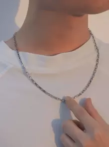 時尚流行男士金屬項鍊不銹鋼適合珠寶禮物和時尚外觀 - 銀色 - 查看 1